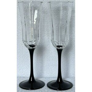 Wine Glasses Luminarc France Temptation Long Black Stemmed Octagonal Set Of 2